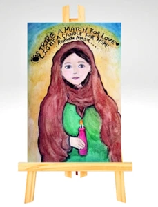 ACEO Original Kunst biblisch Maria hält Kerze religiöser Druck spirituelles Kunstwerk - Bild 1 von 6
