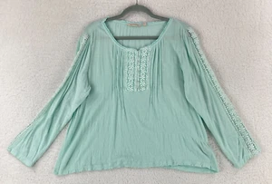 Soft Surroundings Petites Ceclia Embroidered Shirt Womens PM Green Long Sleeve - Picture 1 of 17