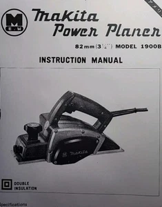 Makita 1900B Pialla Elettrica Portatile 110v 1985 82mm 3 1/4" Manuale Proprietario e Ricambi - Foto 1 di 7