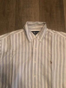 Ralph Lauren Dress Shirt Mens 16 M blue striped yarmouth Button Up Long Sleeve - Picture 1 of 5