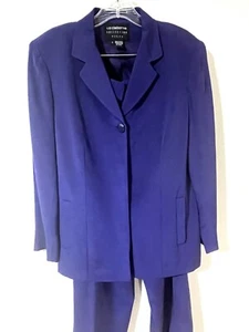Liz Claiborne Petite 100 % SEIDE HOSENANZUG 2-teilig marineblau gefüttert Jacke Größe 8 - Bild 1 von 17