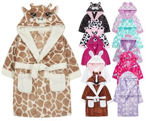 Girls Fleece Robe Kids Childrens Novelty Soft Hooded Character Dressing Gown - Picture 1 of 60