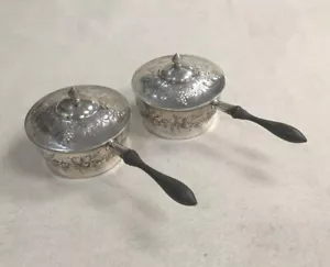 Pair Of Antique Jocobi & Jenkins Baltimore Serling Silver Ramekin Holders W/Lids - Picture 1 of 9