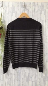 MARGARET HOWELL Wool Knit Cashmere Border Sweater M Size Black Gift Japan Used - Picture 1 of 9