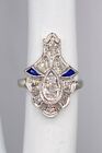 Antique 1920S 1Ct Old Euro Vs H Diamond Blue Sapphire Fancy Cut Platinum Ring