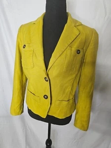 Blazer Banana Republic 2 Donna Giallo Strutturato Miscela Lino Bottone Tasca - Foto 1 di 5