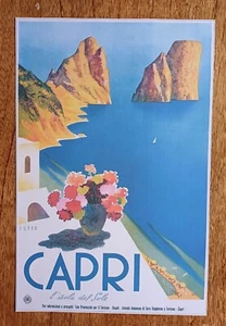 Capri Italien Vintage Stil Urlaub Reise Druck ungerahmt - Bild 1 von 1