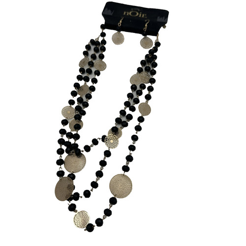 VETEMENTS Set collana orecchini nero perline tono oro medaglione costume bigiotteria moda