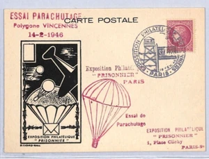 FRANCE BALLOON MAIL *PARACHUTE TEST* Philatelic Exhibition PRISONNIER 1946 YE21 - Picture 1 of 12