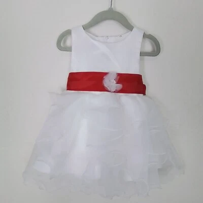 Girls Special Occasion Dress Sz M Sleeveless White Red Tiered Ruffle Skirt Lined - Image 1 of 4