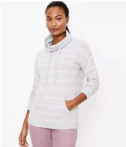 LOFT NWT Striped Cowl Neck Pocket Tunic Sweater - Heather Grey - Size Small - Picture 1 of 3