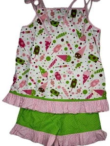Cukees BOUTIQUE Girls 6X pink white Polka Dot Ruffle top & Green shorts Outfit - Picture 1 of 11