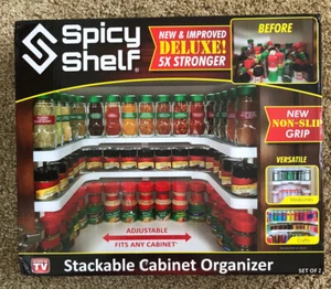 New Spicy Shelf Deluxe Set of Two Spice Racks Stackable Cabinet Organizer White - Picture 1 of 4