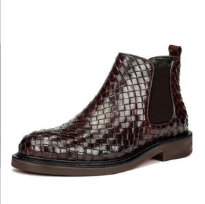 Men Formal Chunky Chelsea Boots Crocodile Pattern Ankle Boots Round-Toe Shoes - Picture 1 of 31