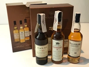 SET THE CLASSIC MALTS TALISKER 10 CLYNELISH 14 CAOL ILA 12 16 20cl. x 3 IN BOX - Foto 1 di 3