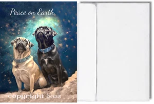 Pug Dogs "Peace on Earth" Christmas Holiday Card hand-crafted - Picture 1 of 1