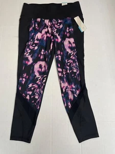 Lane Bryant LIVI Wicking 7/8 legging Floral Print on Black Polyester Spandex Ble - Picture 1 of 17
