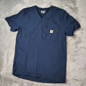Carhartt Scrub Top Mens Medium Navy Blue Rugged Flex Peak Tuck In Comfort C15137 - Picture 1 of 8