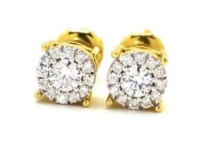Mens Ladies 14K Yellow Gold Round Cut 6.5MM Solitaire Diamond Stud Earrings .... - Picture 1 of 4