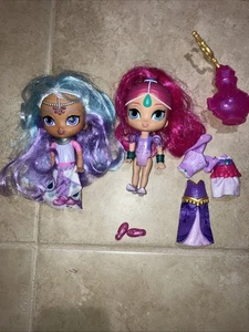 Muñeca Fisher Price (2) Shimmer & Shine Genie 6" pelo rosa y azul 2015 con extra - Imagen 1 de 7