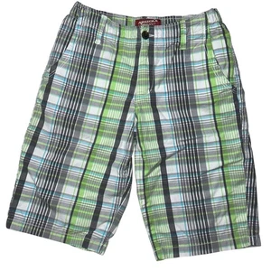 Arizona Jeans Plaid Shorts Casual Comfort Adjustable Waist Green Gray Size 18 - Picture 1 of 13
