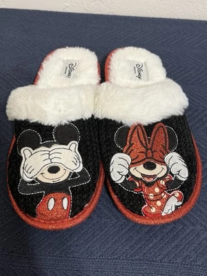 Peek A Boo Minnie And Mickey Mouse Slippers Christmas Holiday Disney Size 5-6 - Image 1 of 4