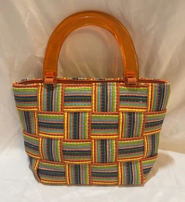 M&G Bertinia Italian Woven Handbag with Lucite Handle,  ~1960's-70's.  - Image 1 of 4
