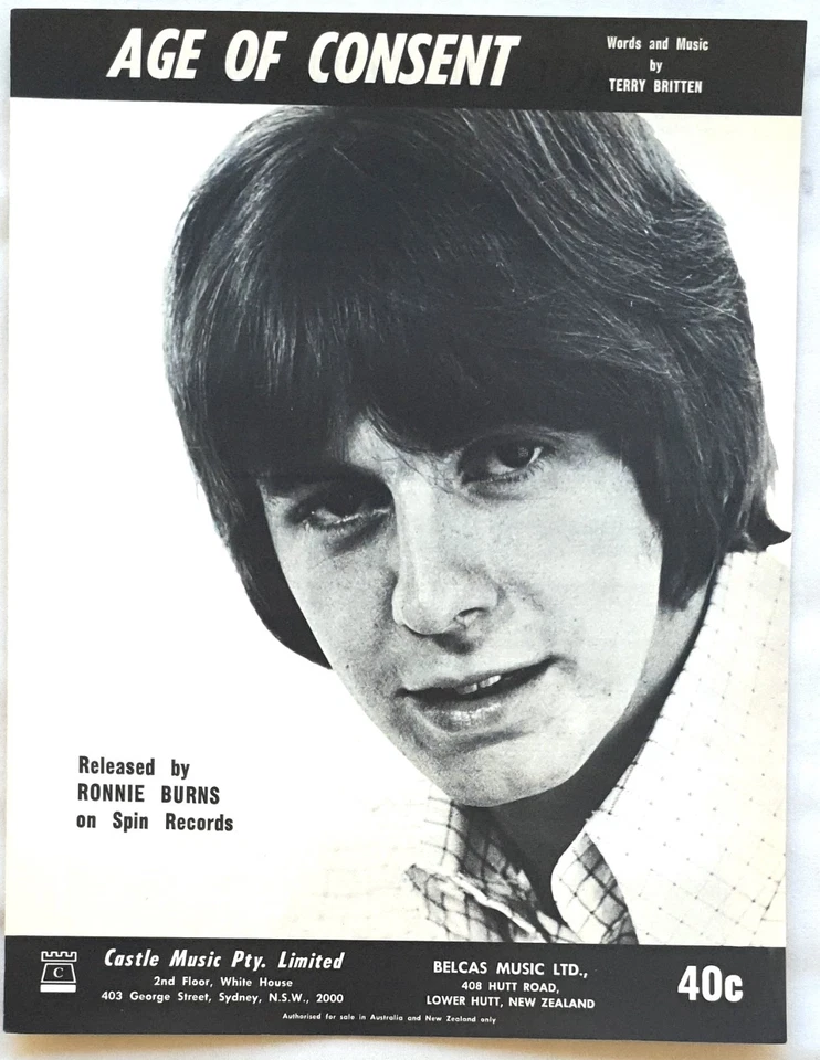 Ronnie Burns - Age Of Consent 1968 Original Australian Sheet Music - Image 1 of 1