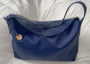 J.McLAUGHLIN Blue Leather Foldover Hobo Handbag Purse Bag - Picture 1 of 9