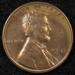 1937 S Choice ➕ 🔴BU RED🔴Lincoln Cent ~✨Lustrous Toner✨~ (25-096) - Picture 1 of 4