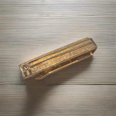 复古 Anson 金色领带夹/条扣带钻石口音石 — 第 1/4 张图片