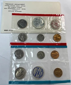 1968 - P & D US Proof Set - 10 Coins Sealed w/OGP Envelope - Picture 1 of 2