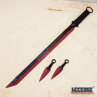 27" NINJA SWORD TANTO Machete + 2  Knife Full Tang Tactical Blade Katana - Image 1 of 4
