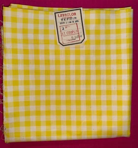 Tissu ancien Vichy Boussac pur coton jaune   larg 100 cm x H 195  cm D055 - Picture 1 of 7