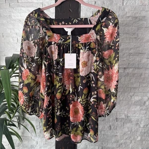 Top boho contadino floreale scuro Lauren Conrad nuovo con etichette taglia S - Foto 1 di 9