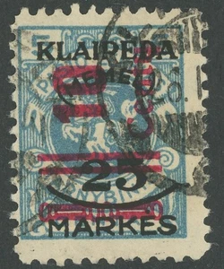 MEMELGEBIET 1923, 10 C. auf 25 M. auf 5 C. grünlichblau, Type I, ein  - Picture 1 of 2
