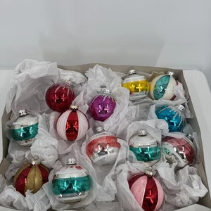 Set of 13 Decorated Glass Christmas Ornaments 2.25" Multi Color Glitter - Picture 1 of 6