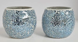 Crankle Mirror Glass Blue Candle Holder Votive Holder Set Of 2 Diameter 4.5" - Picture 1 of 5