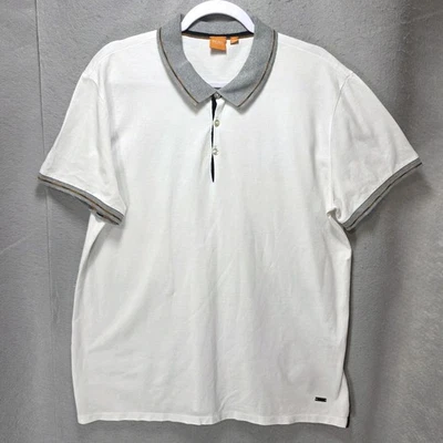 Camisa Polo Hugo Boss Naranja Piqué Para Hombres M Manga Corta Blanco Logo Preppy Academia Foto 1 de 4