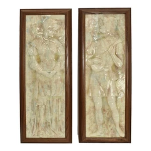 Azulejos enmarcados de cerámica AETCO arte encáustico americano doncella y músico - Imagen 1 de 6