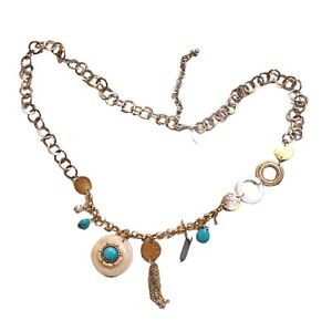 Chico's Selena Long Pendant Chunky Necklace Turquoise Asymmetrical Stone Shell