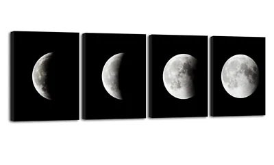 Arte de pared moderno Wieco Eclipse Luna Espacio decoración pinturas sobre lienzo 4 paneles Foto 1 de 4