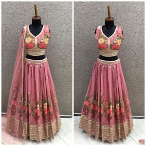 Designer Wedding Printed Rose Pink heavy Lehanga Choli Zari Sequence Foil 40  🤩