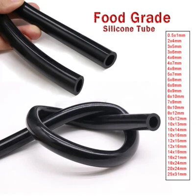 Black Silicone Tube Food Grade Household Hose Odorless Water Pipe ID 0.5mm-25mm