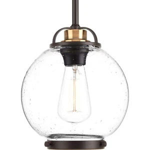 Chronicle 1-Light Antique Bronze Mini Pendant w/Clear Seeded Glass by Progress L - Picture 1 of 6