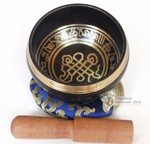 Cuenco de Canto Tibetano Meditación y Mazo Yoga Sanación Budista Latón Juego de 4.5" - Imagen 1 de 5