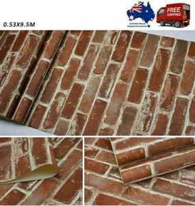 9.5M Brick Stone Wall Paper Roll 3D Rustic Textured Vintage Vinyl Wallpaper Red - Picture 1 of 11