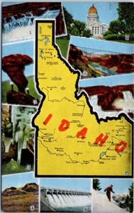 IDAHO Illustrated Map multi view linen - Postcard - Picture 1 of 2