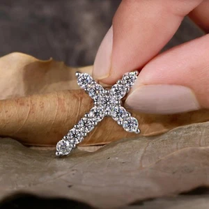 3 ct Vs E-F color Lab Grown Diamond Cross Pendant with 14k White Gold - Picture 1 of 4
