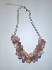 Ny Necklace Cluster  Pink Orange Beads 20 Inch Silvertone Statement Piece J2
